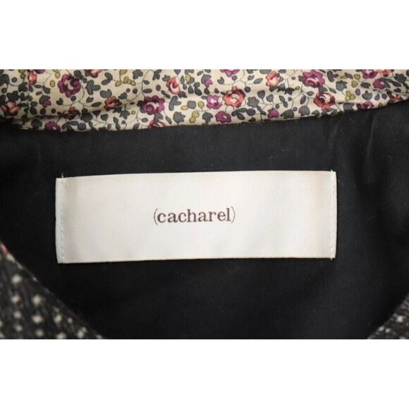 Cacharel Women’s Small Brown Tweed Duffle Coat Wool Elbow Patch Hooded Jacket - Picture 3 of 6